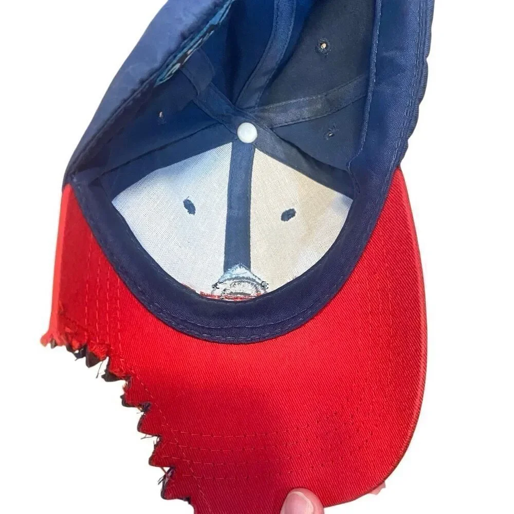 Outer Banks hat, blue, red, shark, jagged bit edge, baseball hat